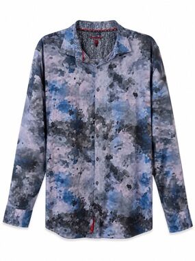 Visconti Black Blue Abstract Print Long Sleeve Shirt Men 2XLT